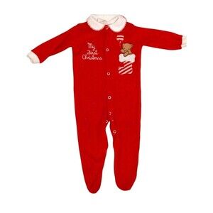 My First Christmas Vintage Terry Sleeper Bear in Stocking 1980s Baby Pajamas 12M